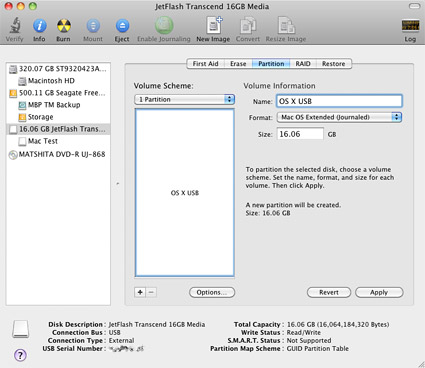 fornat usb stick drive to be a boot disk for mac osx